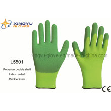 Polyester Double Shell Latex beschichtete Crinkle Finish Sicherheits Arbeitshandschuh (L5501)